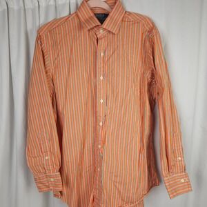 VTG Polo Ralph Lauren Regent Custom Fit Striped Dress Shirt 16.5 32/33 Orange